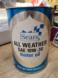 Vtg 1 Quart Paper Can Sears Roebuck And Company All Weather SAE 10W 30 Motor Oil