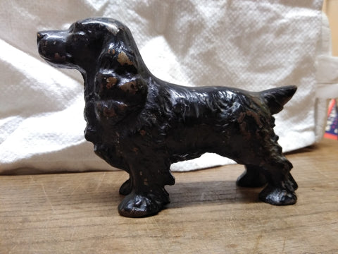 Vtg Cast Iron Black Cocker Spaniel Dog Figurine Paper Weight Possible Hubley