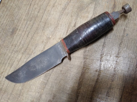 Vtg RH PAL 34 Fixed 5" Blade Hunting Knife Stacked Leather Handle Needs Pommel
