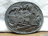 Vtg Oval 3.5" Steam Locomotive Railroad Train Brass Belt Buckle in Nice Shape!