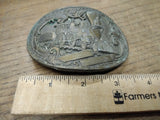 Vtg Oval 3.5" Steam Locomotive Railroad Train Brass Belt Buckle in Nice Shape!
