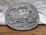 Vtg Oval 3.5" Steam Locomotive Railroad Train Belt Buckle in Nice Shape!