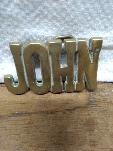 Vtg BBB Baron Buckle Personalized JOHN Solid Brass 839 Belt Buckle Nice Shape!