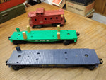 Vtg Lionel O Gauge 3 Pc Train Car Lot SP 6257 Caboose C&O 9157 PC 9158 Flat Beds