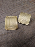 Vtg Norma Jean Gold Tone Clip On Textured Chunky Rectangular Earrings Very Nice!