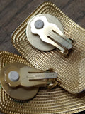 Vtg Norma Jean Gold Tone Clip On Textured Chunky Rectangular Earrings Very Nice!