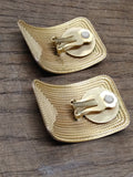 Vtg Norma Jean Gold Tone Clip On Textured Chunky Rectangular Earrings Very Nice!