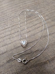 Vtg 925 Sterling and Clear Stone CZ? Heart Necklace 17 Inch Very Nice!