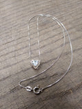 Vtg 925 Sterling and Clear Stone CZ? Heart Necklace 17 Inch Very Nice!