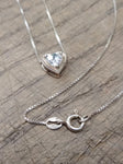 Vtg 925 Sterling and Clear Stone CZ? Heart Necklace 17 Inch Very Nice!