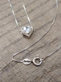 Vtg 925 Sterling and Clear Stone CZ? Heart Necklace 17 Inch Very Nice!