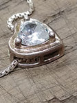 Vtg 925 Sterling and Clear Stone CZ? Heart Necklace 17 Inch Very Nice!