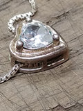 Vtg 925 Sterling and Clear Stone CZ? Heart Necklace 17 Inch Very Nice!