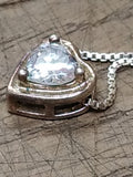 Vtg 925 Sterling and Clear Stone CZ? Heart Necklace 17 Inch Very Nice!