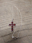 Vtg 925 Sterling and Garnet Crucifix Necklace 18 Inch Stunning!