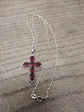 Vtg 925 Sterling and Garnet Crucifix Necklace 18 Inch Stunning!