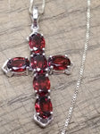 Vtg 925 Sterling and Garnet Crucifix Necklace 18 Inch Stunning!