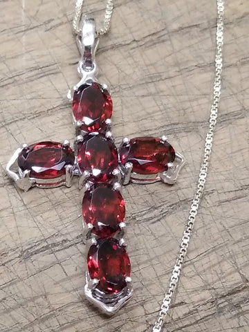 Vtg 925 Sterling and Garnet Crucifix Necklace 18 Inch Stunning!