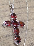 Vtg 925 Sterling and Garnet Crucifix Necklace 18 Inch Stunning!