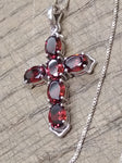 Vtg 925 Sterling and Garnet Crucifix Necklace 18 Inch Stunning!
