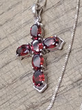 Vtg 925 Sterling and Garnet Crucifix Necklace 18 Inch Stunning!