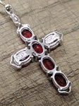 Vtg 925 Sterling and Garnet Crucifix Necklace 18 Inch Stunning!