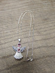 Vtg 925 Sterling and Amethyst? Angel Pendant Necklace 17 Inch Very Nice!