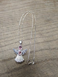 Vtg 925 Sterling and Amethyst? Angel Pendant Necklace 17 Inch Very Nice!