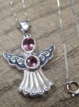 Vtg 925 Sterling and Amethyst? Angel Pendant Necklace 17 Inch Very Nice!