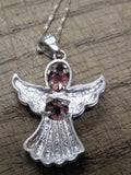 Vtg 925 Sterling and Amethyst? Angel Pendant Necklace 17 Inch Very Nice!