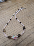 Vtg 925 Sterling w/Pink Black Faceted Glass Smokey Quartz? 16" Toggle Necklace