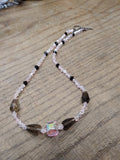 Vtg 925 Sterling w/Pink Black Faceted Glass Smokey Quartz? 16" Toggle Necklace