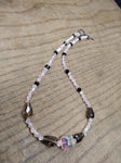 Vtg 925 Sterling w/Pink Black Faceted Glass Smokey Quartz? 16" Toggle Necklace