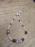 Vtg 925 Sterling w/Pink Black Faceted Glass Smokey Quartz? 16" Toggle Necklace