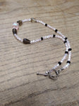 Vtg 925 Sterling w/Pink Black Faceted Glass Smokey Quartz? 16" Toggle Necklace