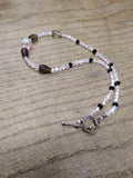 Vtg 925 Sterling w/Pink Black Faceted Glass Smokey Quartz? 16" Toggle Necklace