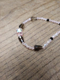Vtg 925 Sterling w/Pink Black Faceted Glass Smokey Quartz? 16" Toggle Necklace