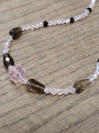 Vtg 925 Sterling w/Pink Black Faceted Glass Smokey Quartz? 16" Toggle Necklace
