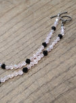 Vtg 925 Sterling w/Pink Black Faceted Glass Smokey Quartz? 16" Toggle Necklace