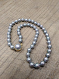 Vtg Hand Tied Tahitian Peacock Faux Pearl 16" Necklace Fancy Gold Over 925 Clasp