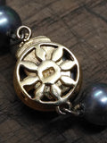 Vtg Hand Tied Tahitian Peacock Faux Pearl 16" Necklace Fancy Gold Over 925 Clasp