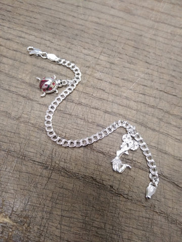 Vtg 925 Sterling Silver 7 Inch Charm Bracelet w/Cheerleader and Ladybug Charms!