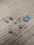 Vtg 925 Sterling Silver Earring Lot w/Modernist Southwest Amethyst? Turquois?