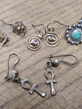 Vtg 925 Sterling Silver Earring Lot w/Modernist Southwest Amethyst? Turquois?