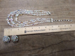 Vtg Faceted Glass Multi Strand 16+ Inch Necklace and Clip On Earring Set w/Box