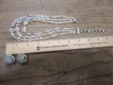 Vtg Faceted Glass Multi Strand 16+ Inch Necklace and Clip On Earring Set w/Box
