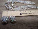 Vtg Faceted Glass Multi Strand 16+ Inch Necklace and Clip On Earring Set w/Box