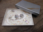 Vtg Faceted Glass Multi Strand 16+ Inch Necklace and Clip On Earring Set w/Box
