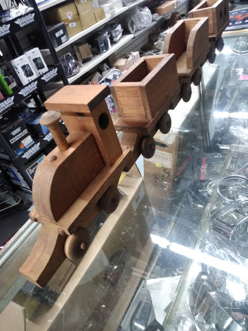 Vtg Hand Made Wooden Railroad Train Locomotive Toy with 3 Cars 40 inches Long!
