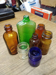 Vtg 6 Piece Decorative Glass Bottle Lot Wildroot Vicks Medicine Green Blue Brown